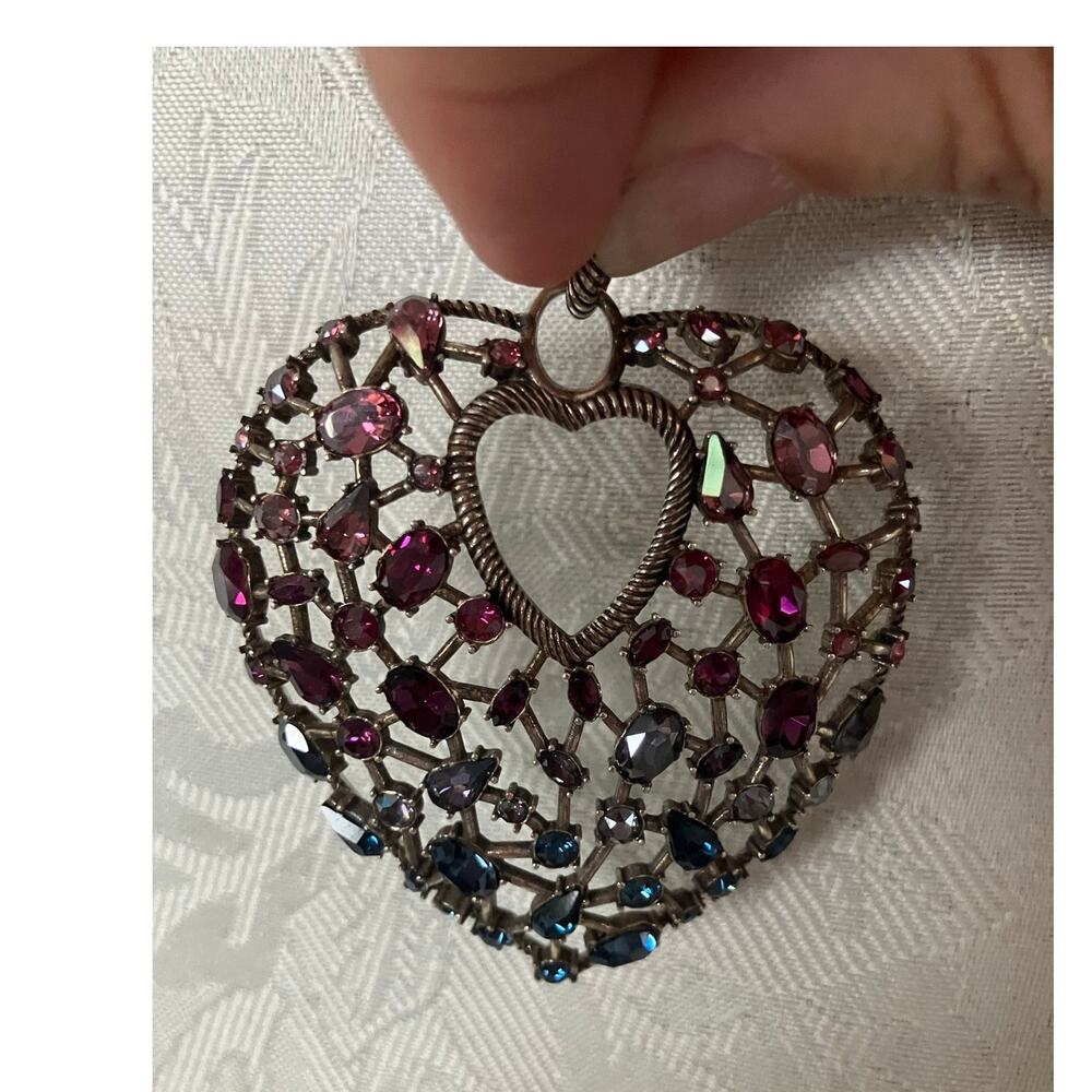 Brighton One Love Crystal Heart Pendant Silver Tone No Chain 2" - Picture 9 of 10